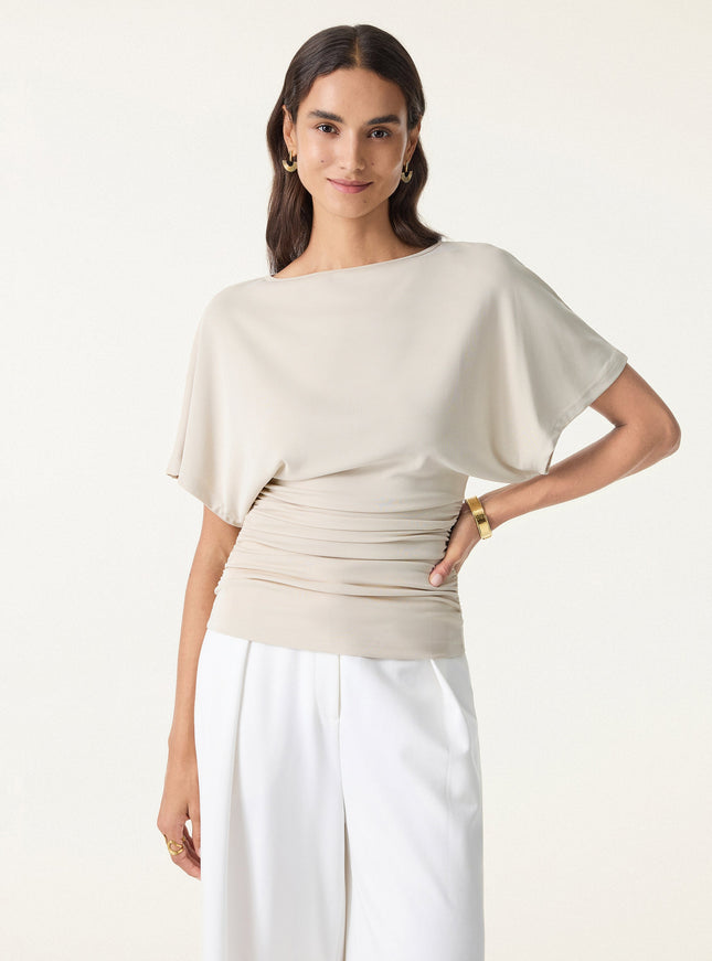 Effortless Boatneck Batwing Sleeve Side Ruched Top