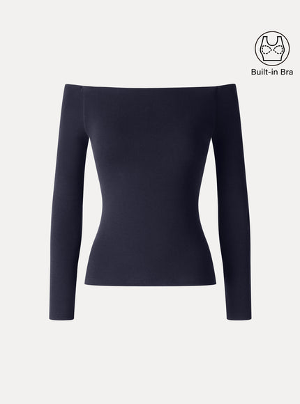 Non-Slip Off-Shoulder Long Sleeve Built-In Bra Top