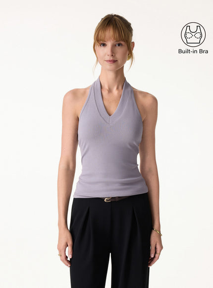 Halter Neck Open Back Built-In Bra Tank