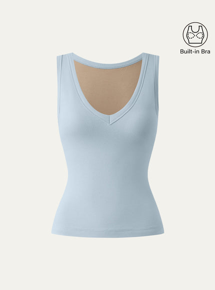 Stretchy V-neck Cotton Built-In Bra Tank