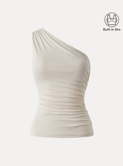 Sandwashed One Shoulder Ruched Built-In Bra Tank