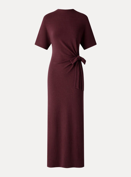 Mock Neck Elbow Sleeve Tie-Waist Midi Dress