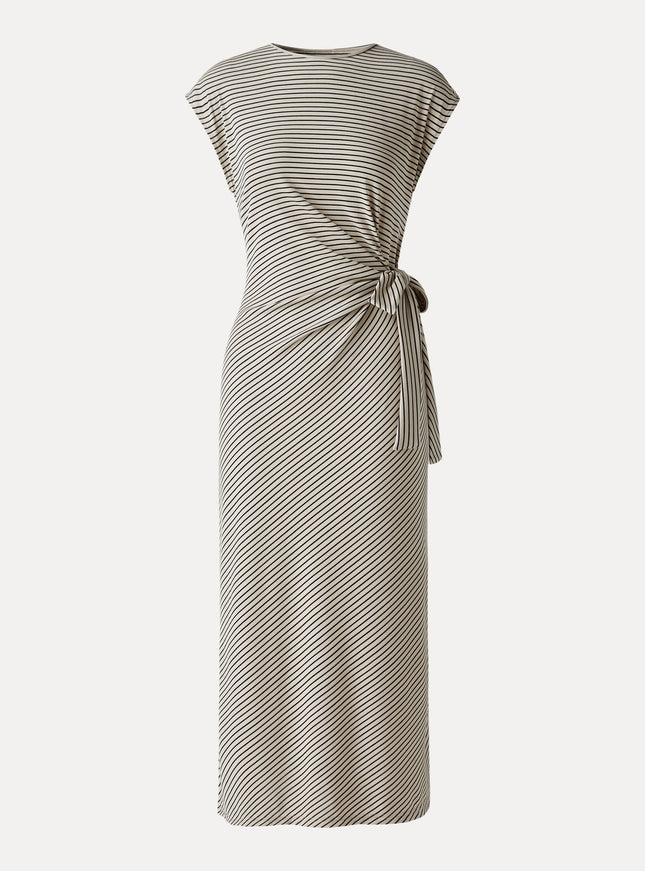 Striped Relaxed Midi Dress with Self-Tie
