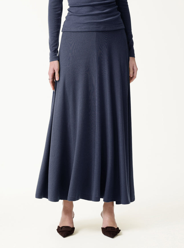 2Pcs Set Surplice Ruched Top & Blend Mid-Rise Umbrella Maxi Skirt