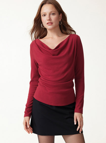 Cowl Neck Long Sleeve Draped Top
