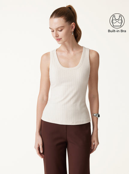 MaxWarm Wide Ribbed U-Neck Sleeveless Built-In Bra Top