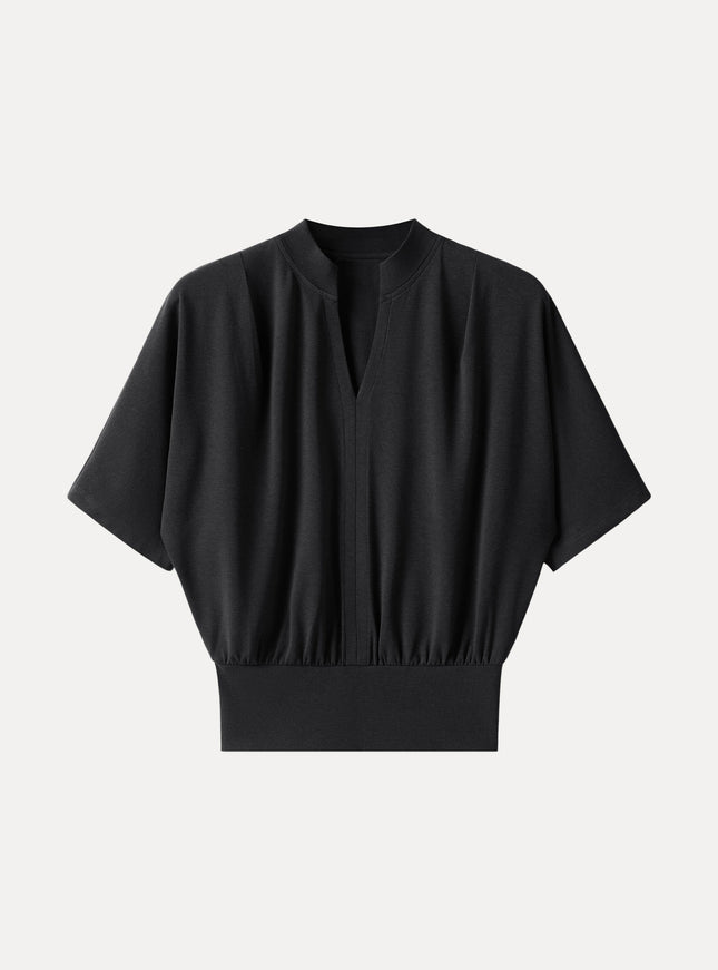 Stand Collar V-Neck Short Sleeve Top