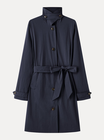 Lightweight Water-Repellent Notched Collar Trench Coat with Pockets