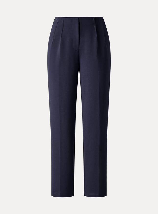 Ponte Mid-Rise Ankled Tapered Tuck Pants with Pockets