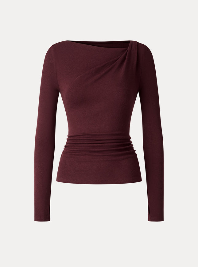 Asymmetrical Neck Long Sleeve Ruched Top