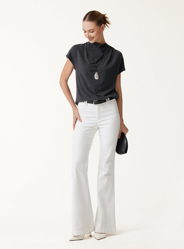 Draped Mock Neck Cap Sleeve Top