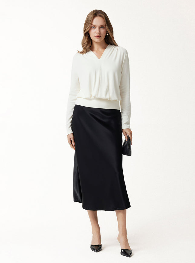V-Neck Long Sleeve Ruched Banded Hem Top