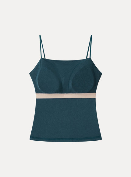 2-Piece Top Set Square Neck Spaghetti Strap Bell Sleeve Built-In Bra Cami