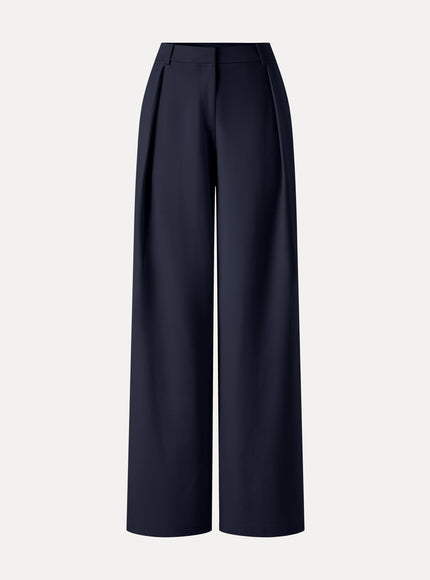 Not-See-Thru High-Rise Wide-Leg Pants with Pockets