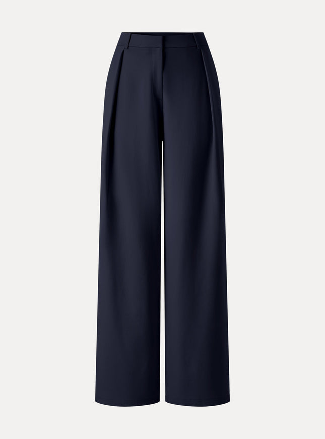 Not-See-Thru High-Rise Wide-Leg Pants with Pockets