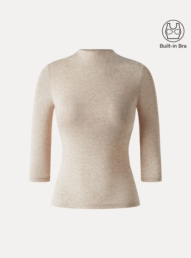 Premium Mock Neck 3/4 Sleeve Built-In Bra Top