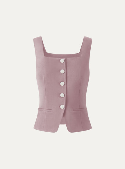 Stretch Ponte Square Neck Cropped Waistcoat with Pockets