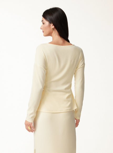 Boatneck Long Sleeve Tie-Waist Top