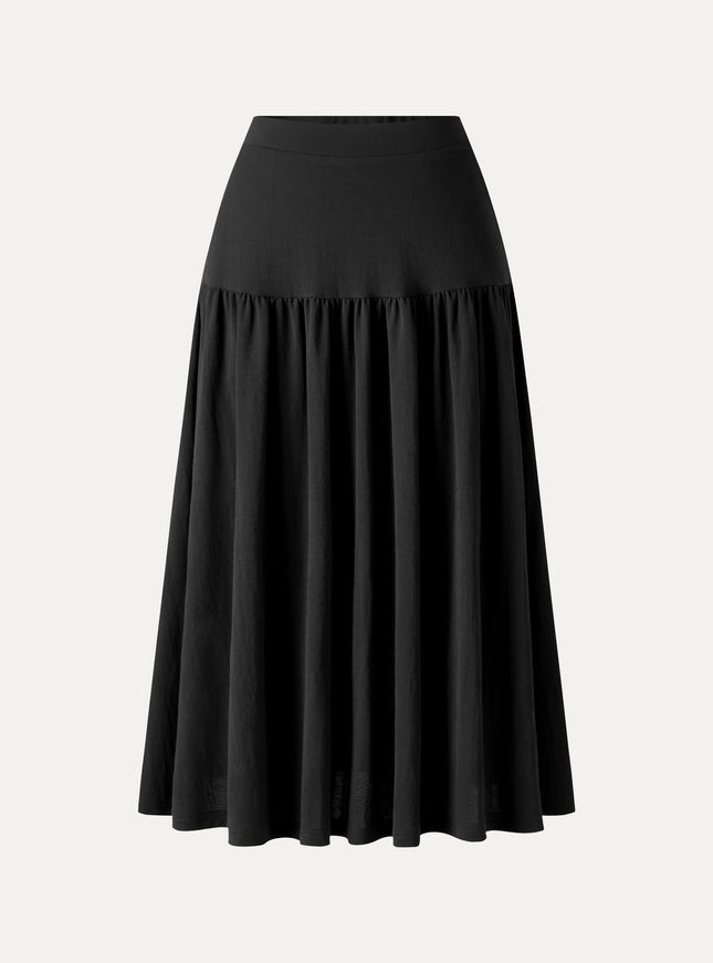 Cotton-Linen Gathered Midi Skirt with Pockets