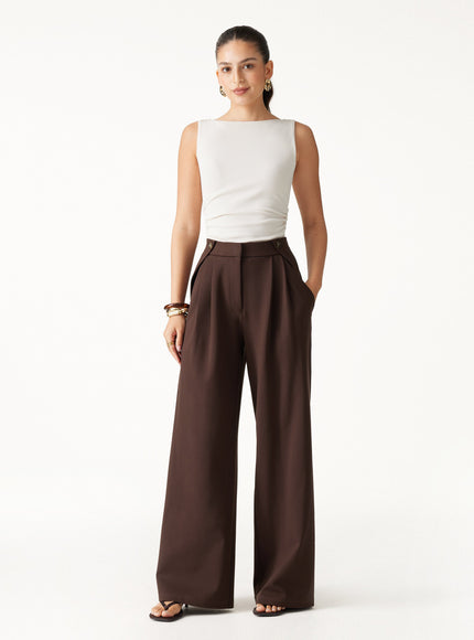 Ponte High-Rise Wide-Leg Gusset Pants with Pockets