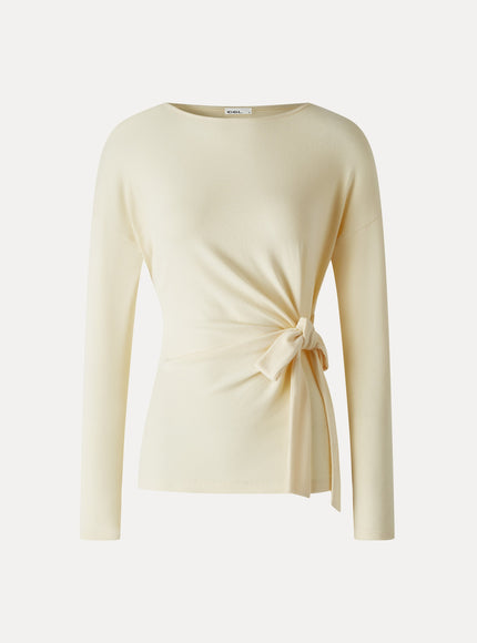 Boatneck Long Sleeve Tie-Waist Top