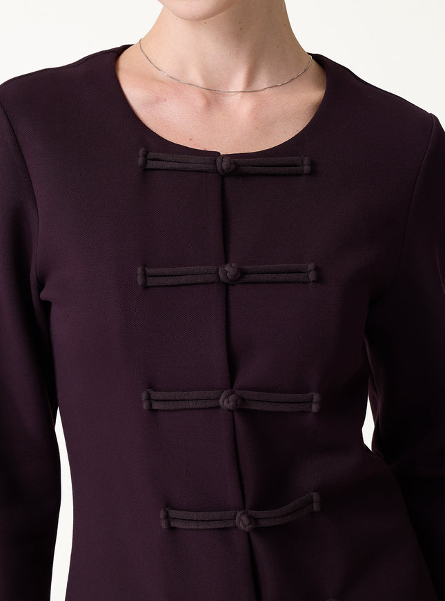 Stretch Ponte Frog-Button Round Neck Long Sleeve Jacket
