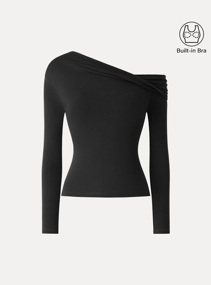 Convertible Neck Long Sleeve Built-In Bra Top