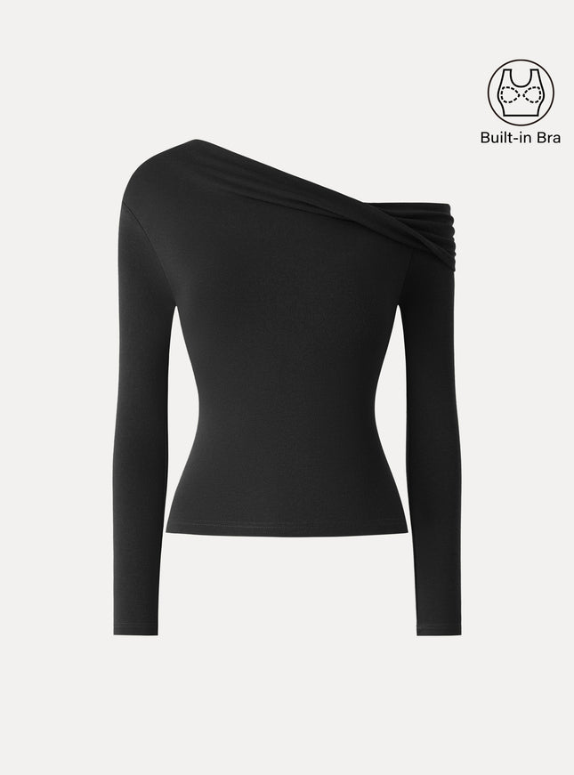 Convertible Neck Long Sleeve Built-In Bra Top