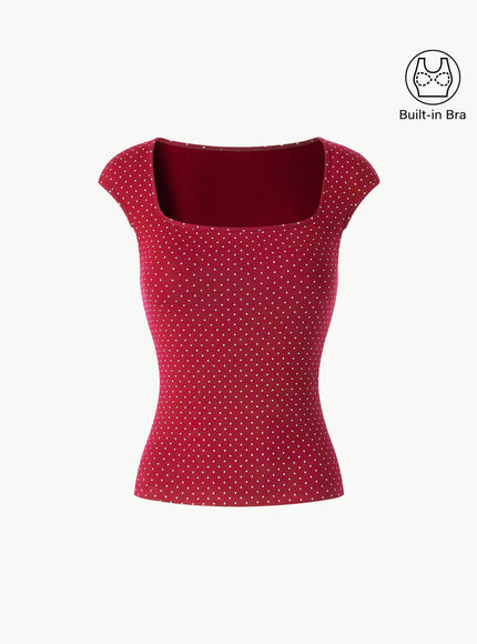 Polka Dots Square Neck Built-In Bra Top