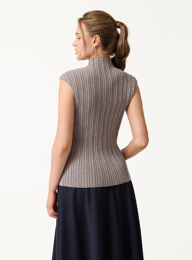 100% Merino Wool Ribbed Mock Neck Sweater