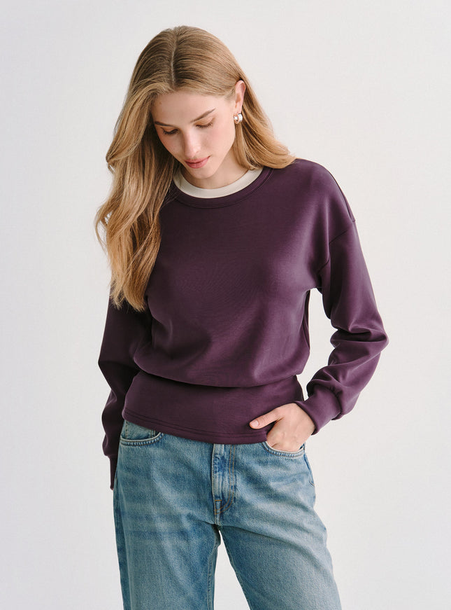 MaxWarm Modal Stretch Fleece Round Neck Long Sleeve Banded Hem Top