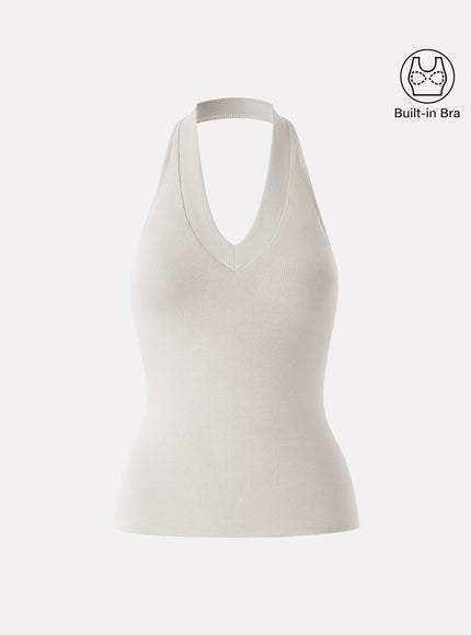 Halter Neck Open Back Built-In Bra Tank