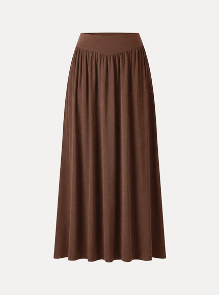 Mid-Rise Ruched A-Line Midi Skirt with Pockets