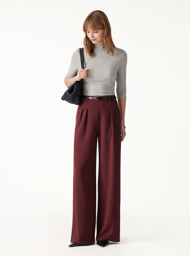 Lyocell Spacer Knit High-Rise Wide-Leg Tuck Pants with Pockets