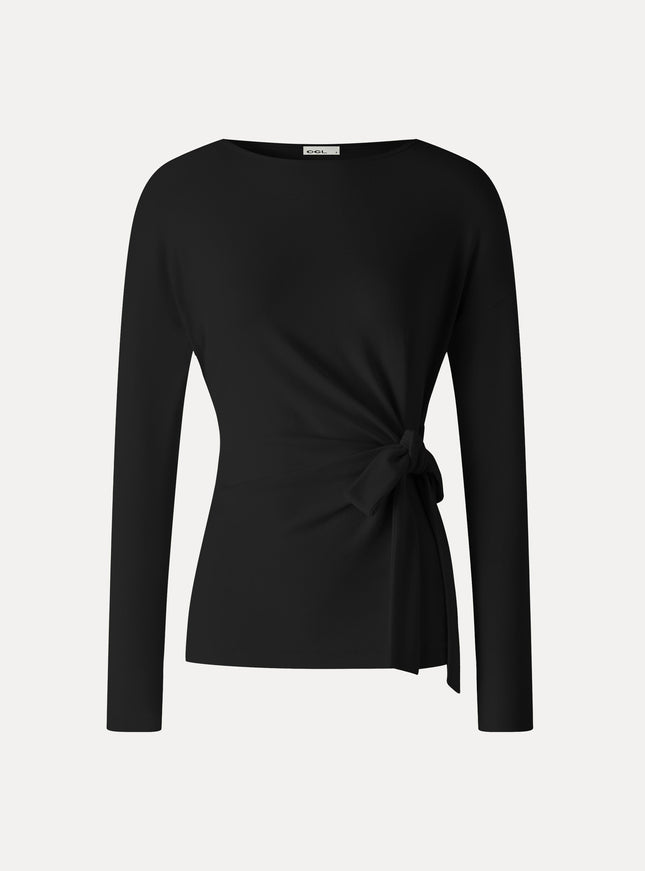 Boatneck Long Sleeve Tie-Waist Top