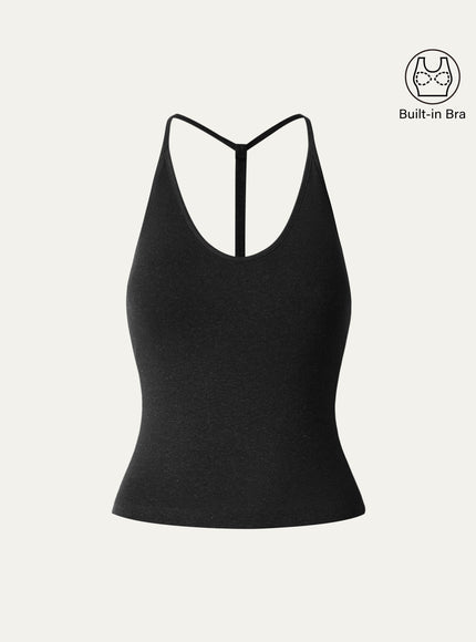 Soft Linen Luxe V-neck T-back Airy Built-In Bra Tank