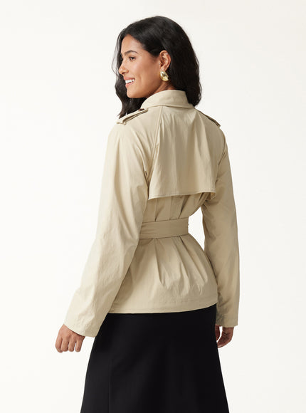 Packable Water-Repellent Peak Collar Trench Jacket with Pockets
