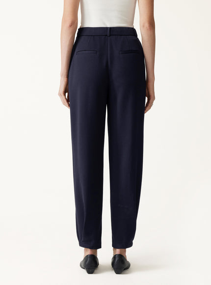 Stretch Ponte High-Rise Ankle Tapered Tuck Pants with Pockets