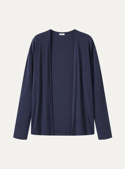 Premium Lyocell-Wool Open-Front Long Sleeve Cardigan