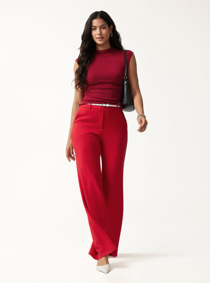 Lyocell-Wool Mock Neck Sleeveless Top