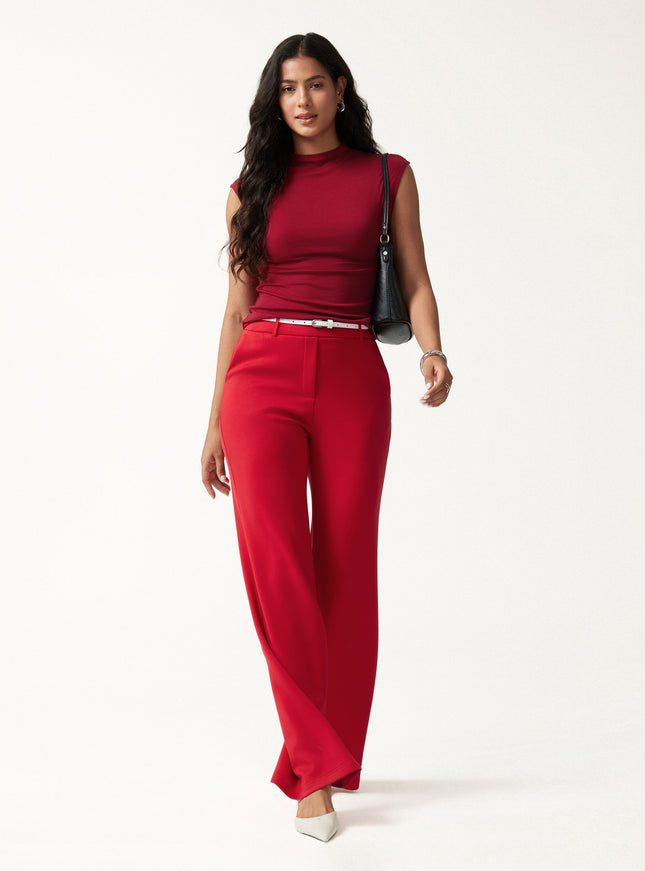 Lyocell-Wool Mock Neck Sleeveless Top