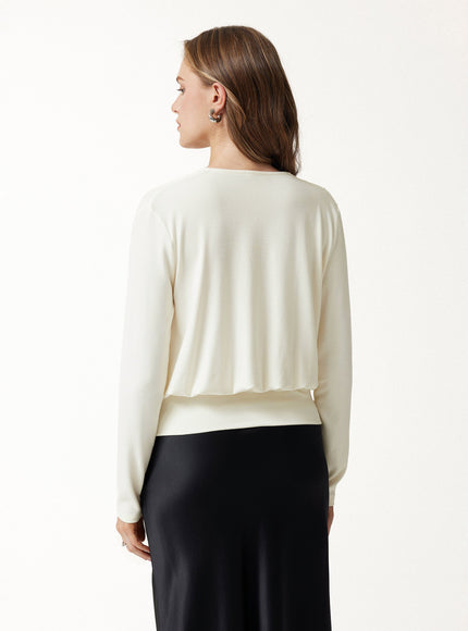V-Neck Long Sleeve Ruched Banded Hem Top