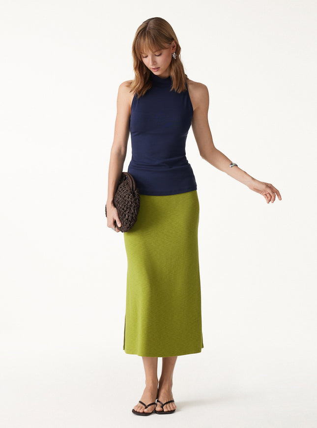Side-Slit A-Line Midi Skirt