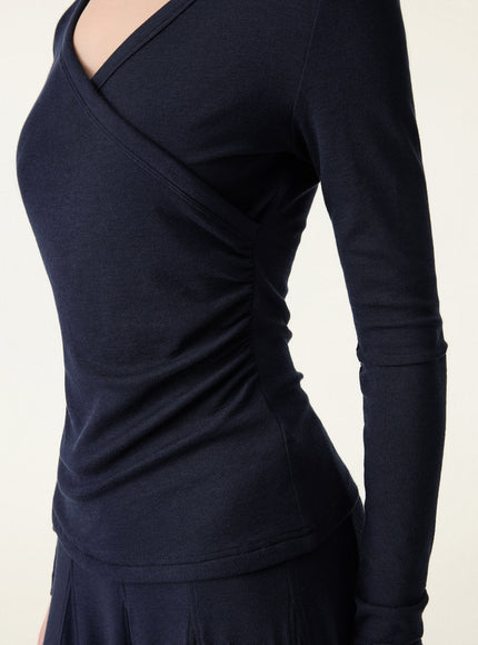 Eco-MiYaMoon® Surplice Ruched Long Sleeve Top