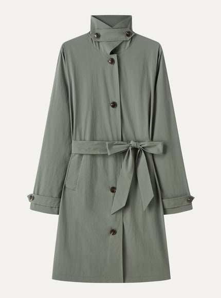 Lightweight Water-Repellent Notched Collar Trench Coat with Pockets