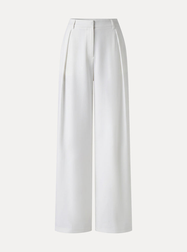 Not-See-Thru High-Rise Wide-Leg Pants with Pockets