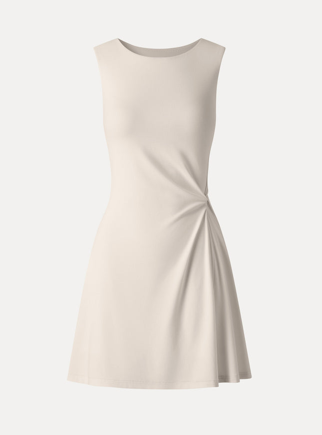 Ribbed Round Neck Sleeveless Side-Twist Mini Built-In Bra Dress