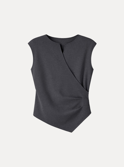 Surplice Wide Shoulder Tucked Angled Tank Top