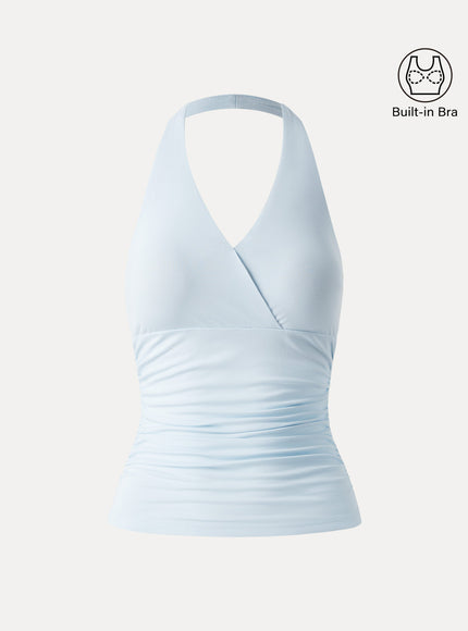 Halter Neck Side Gathered New Airy Built-In Bra Tank