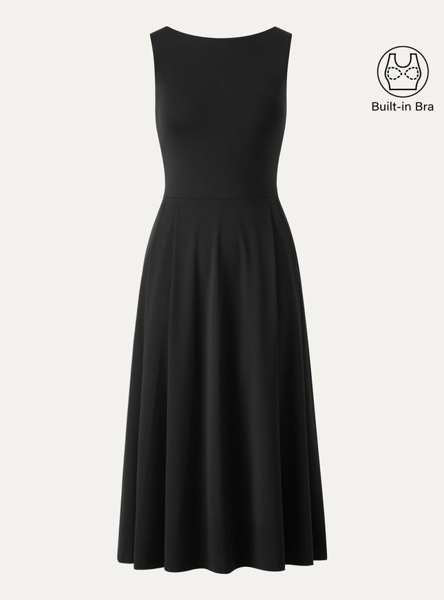 Boatneck Bamboo Ponte Bra Midi Dress with Pockets